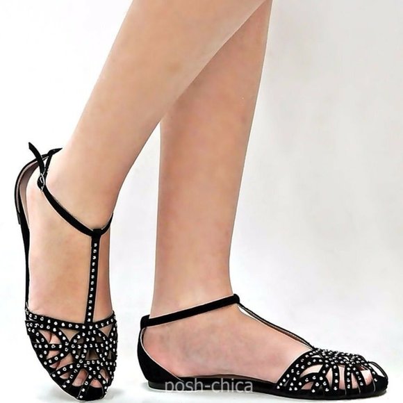 Rhinestone-Studded Cutout Sandals